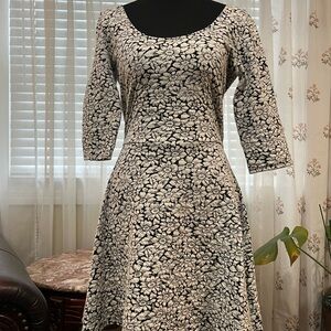 Hollister Black and Cream Floral Long Sleeve Dress